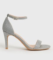 New Look Wide Fit Silver Glitter 2 Part Open Toe Stiletto Heel Sandals